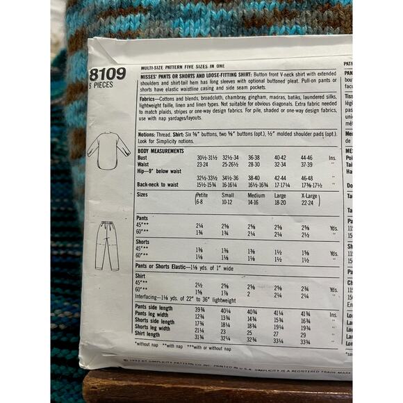 Simplicity 8109 top pants pattern size XS-XL - Picture 4 of 5